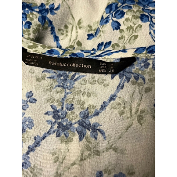 Zara Trafaluc White Blue Floral Romper Dress Size Medium - Picture 6 of 7
